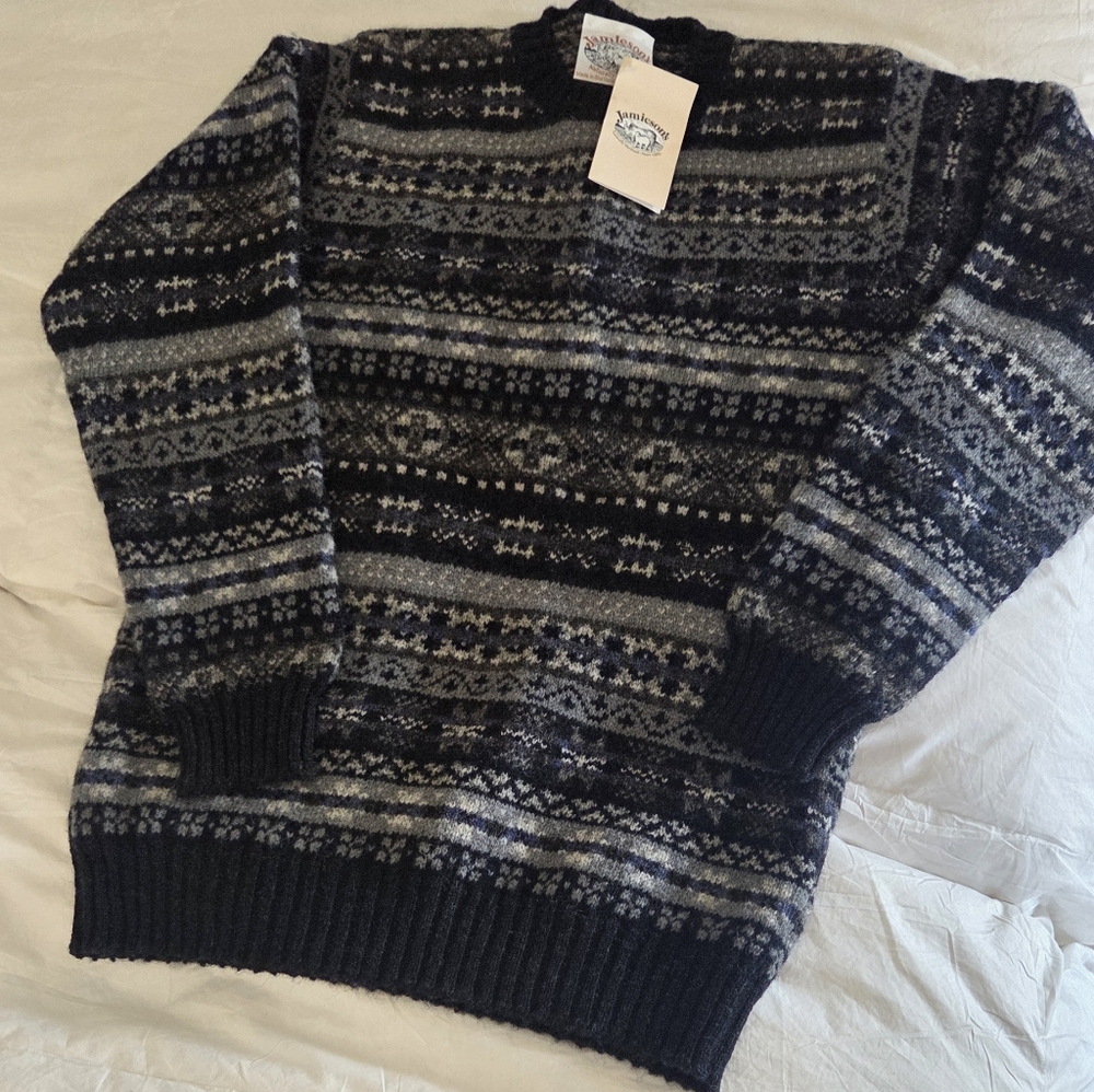 Navy and Gray Fair Isle Crewneck Sweater